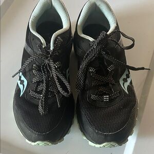 Black and Mint Saucany Sneakers